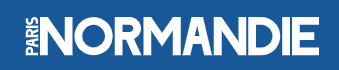Logo de Paris Normandie sur fond bleu.